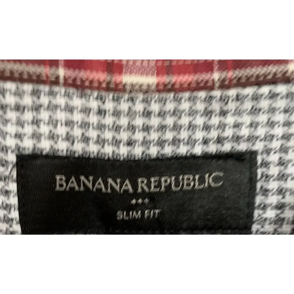Banana Republic Shirt Gray Blue Print Standard Fit Soft Wash Men's Large